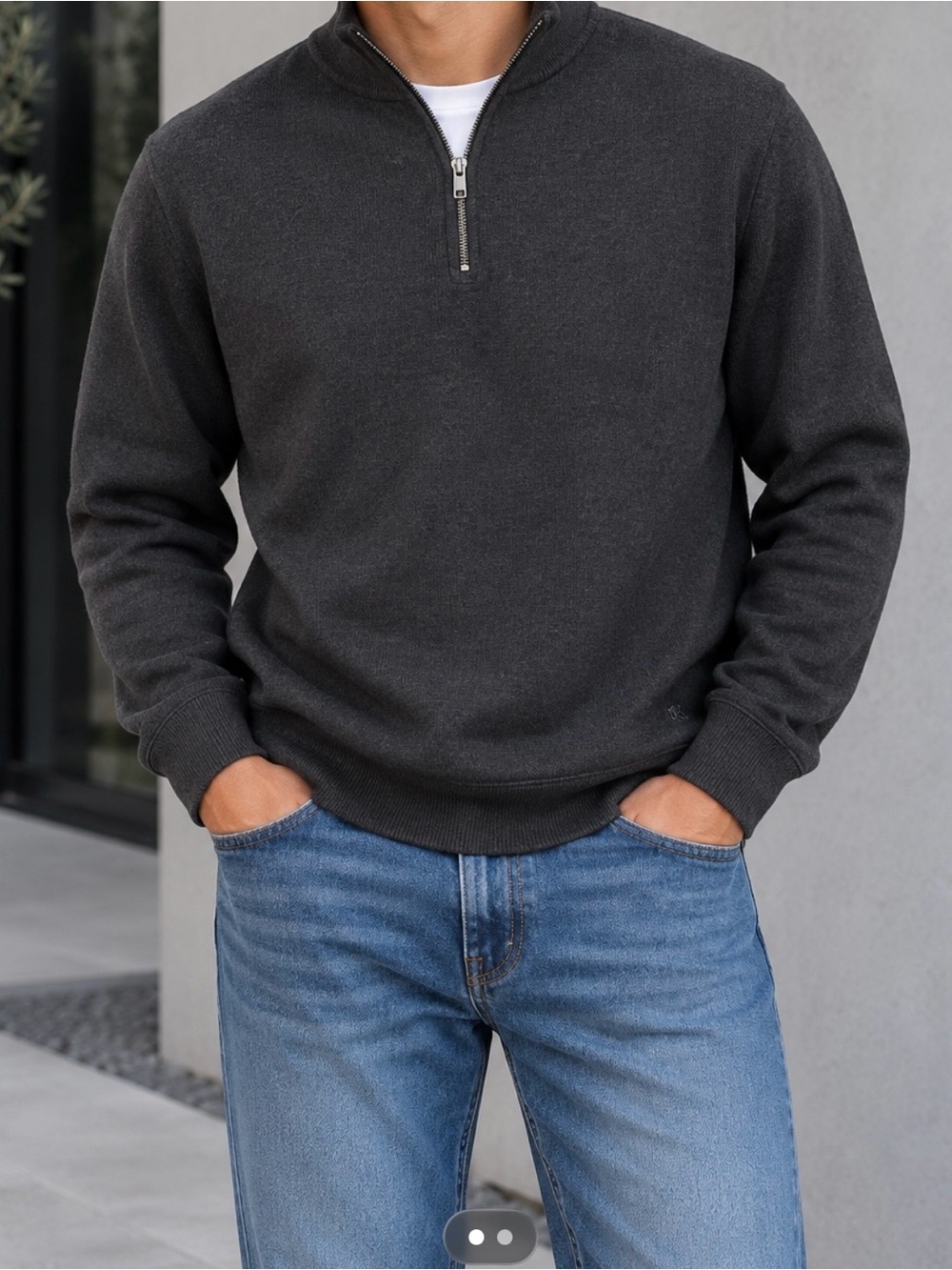 Banana Republic Men's Dark Charcoal Quarter-Zip Sweater